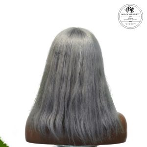 center wig machine made gray wig remy hair 12p
