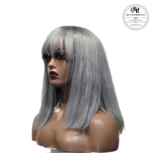 center wig machine made gray wig remy hair 12p