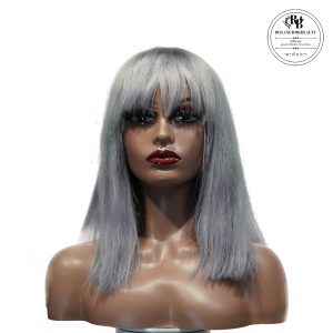 center wig machine made gray wig remy hair 12p