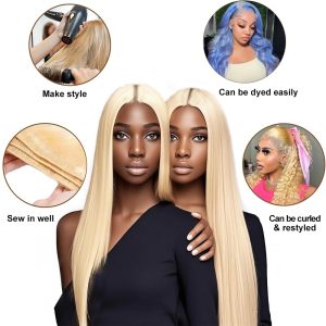 center wig remy hair 613 straight bundles brazilian weaving