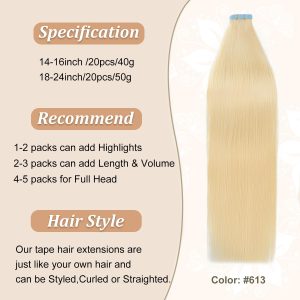 center wig asian raw hair #613 straight tape in hair extensions