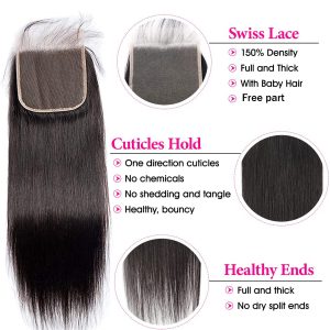 center wig remy hair 5x5 straight closure