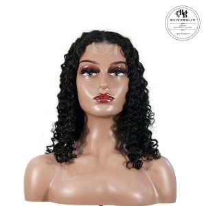 center wig natural black remy hair 2x6 lace closure deep wave bob human hair wig