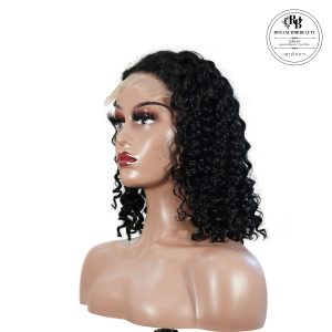 center wig natural black remy hair 5x5 lace closure deep wave 12 inch bob human hair wig