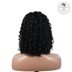 center wig natural black remy hair 5x5 lace closure deep wave 12 inch bob human hair wig