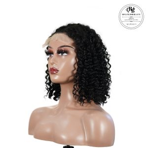 center wig natural black remy hair 5x5 lace closure jerry curly 12 inch bob human hair wig