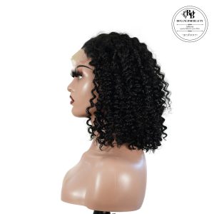 center wig natural black remy hair 5x5 lace closure jerry curly 12 inch bob human hair wig