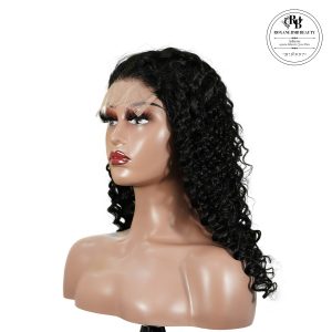 center wig natural black remy hair 5x5 lace closure deep wave human hair wig