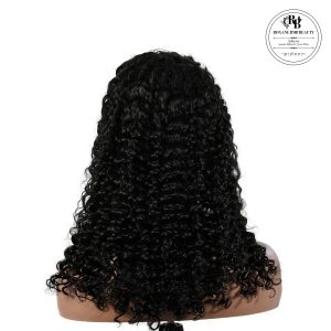 center wig natural black remy hair 5x5 lace closure deep wave human hair wig