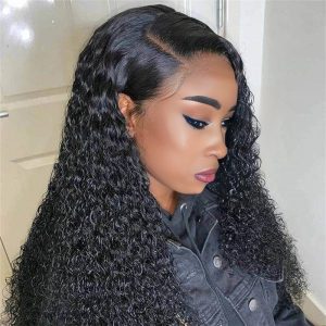 Home center wig 13x4 jerry curly lace front wig natural black remy hair