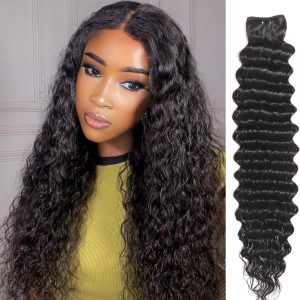 center wig remy hair black deep wave bundles laotian weaving